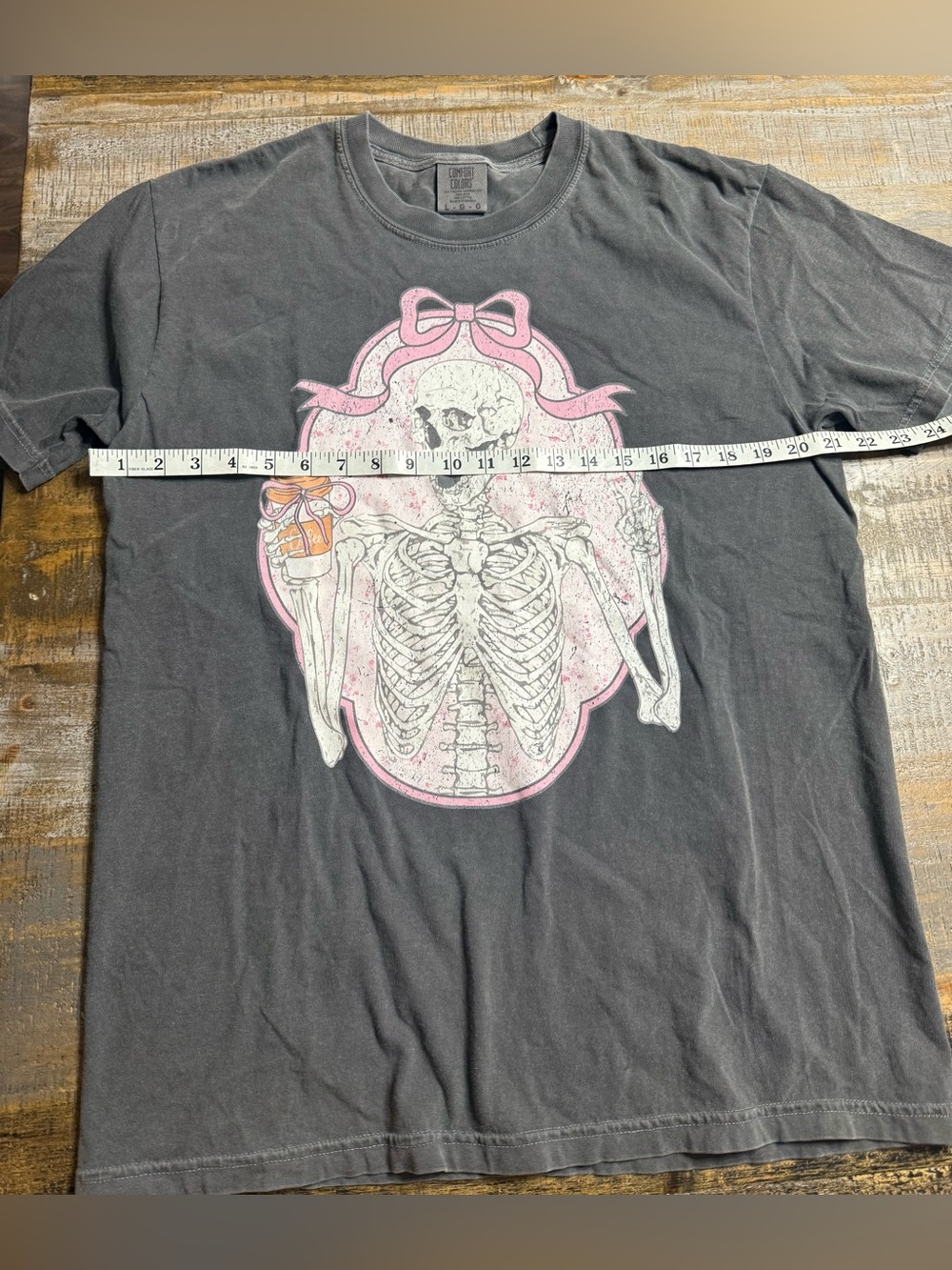 Comfort Colors Pepper Tee with Pink and White Skeleton Graphic - Picture 5 of 6